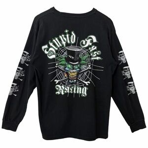 Vintage Vibe Stupid Fast Racing Voodoo Skull Long Sleeve Hit Graphic Large